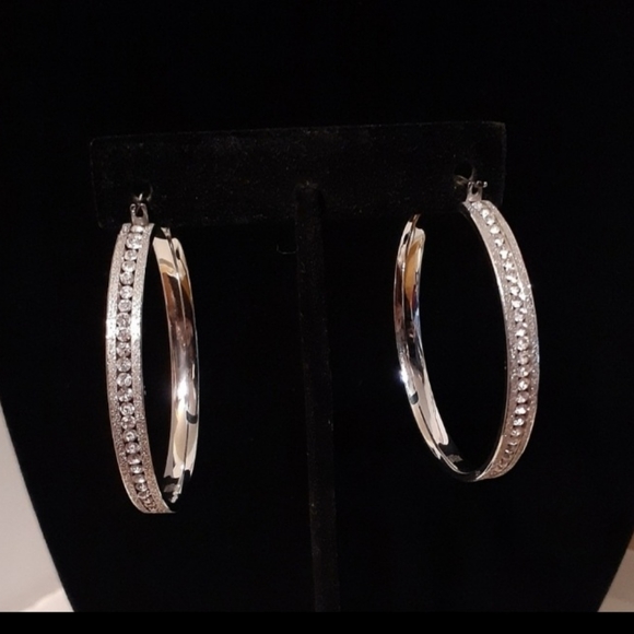 Diamond Channel-set Eternity Hoop Earrings - Picture 9 of 10